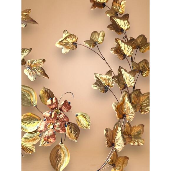 MCM Brass and Copper Ivy Leaf Wall Art Set of 4 Branch and Flower Sculptures - Picture 7 of 12